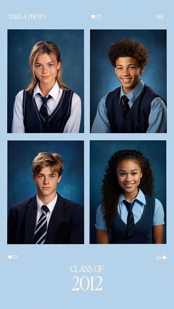 Blue school yearbook photo collage