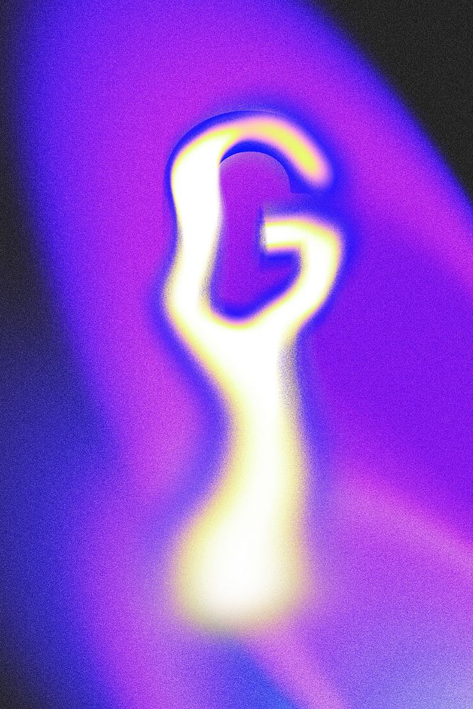 Letter G, fluid neon font illustration