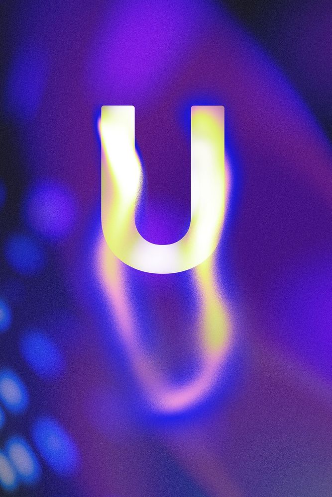 Letter U, fluid neon font illustration