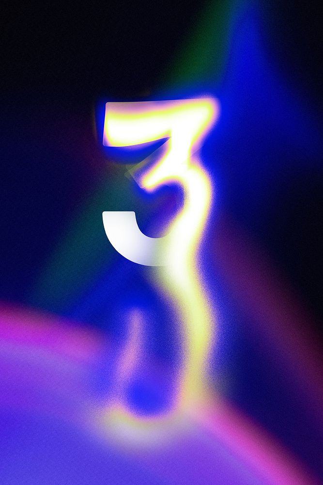 Number 3 in fluid neon font illustration