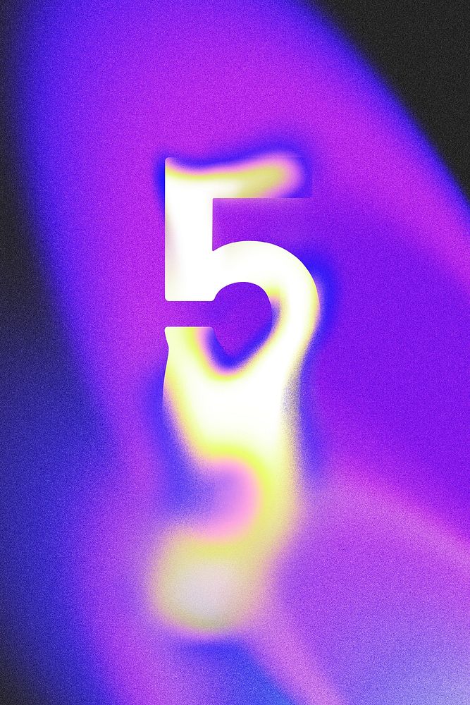 Number 5 in fluid neon font illustration
