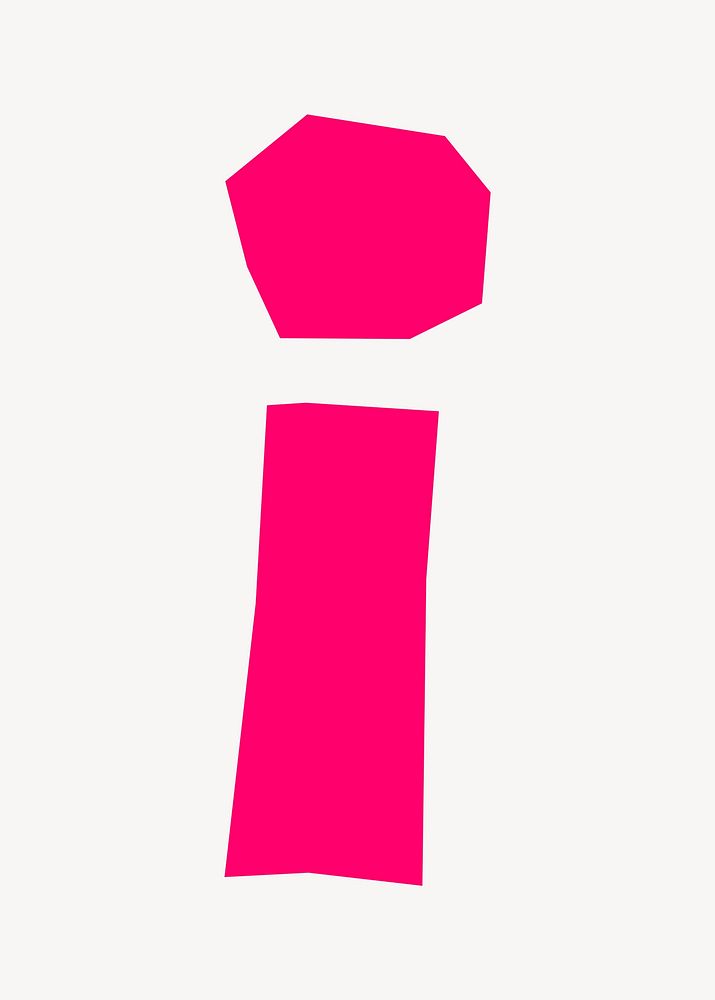Letter i in pink paper cut shape font illustration