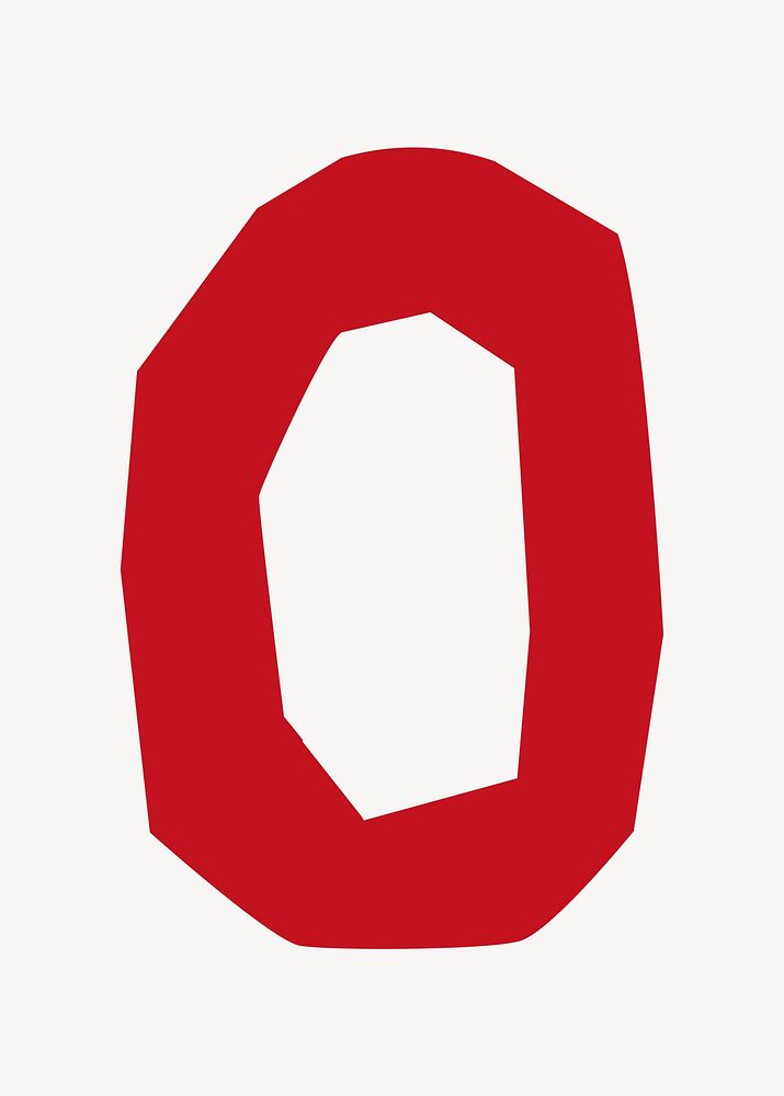 Number 0 in red paper cut shape font illustration