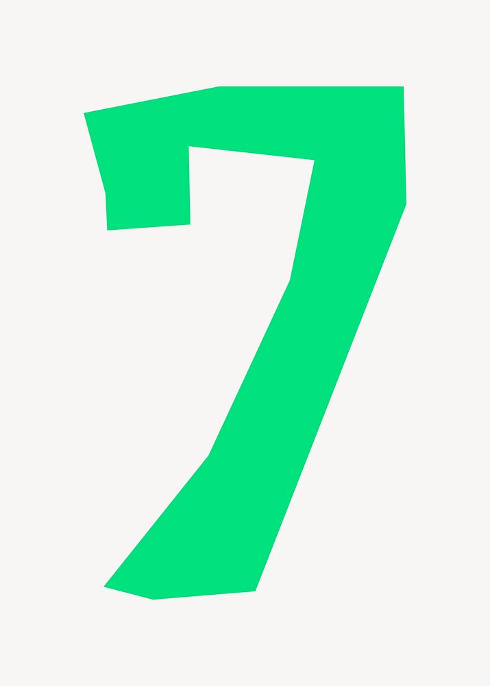 Number 7 in green paper cut shape font illustration