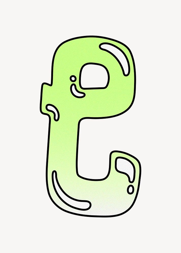 Letter e, cute funky lime green font illustration