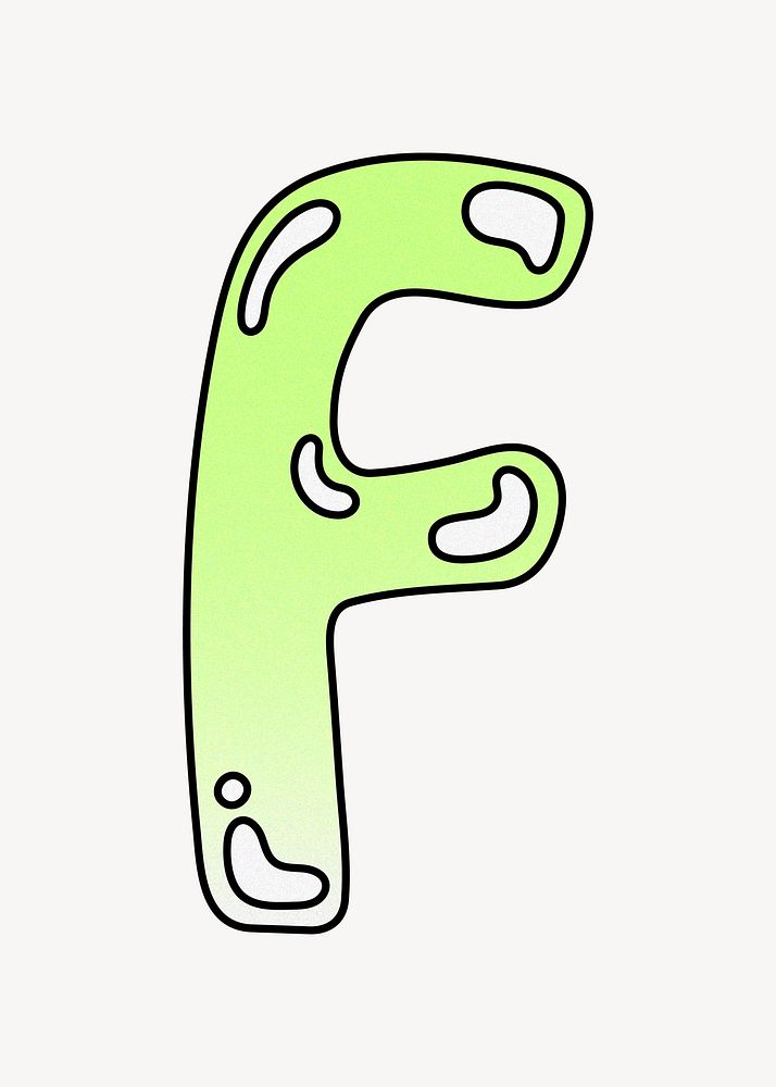 Letter F, cute funky lime green font illustration