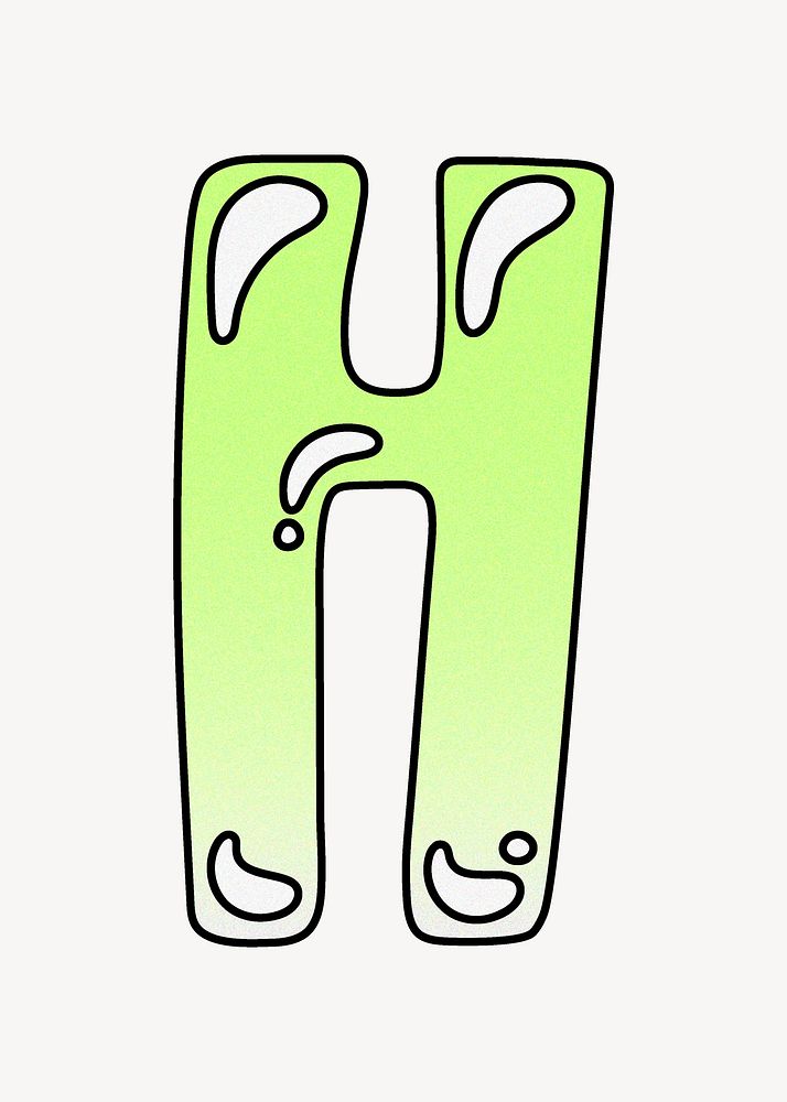 Letter H, cute funky lime green font illustration