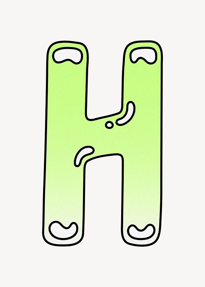 Letter H, cute funky lime green font illustration
