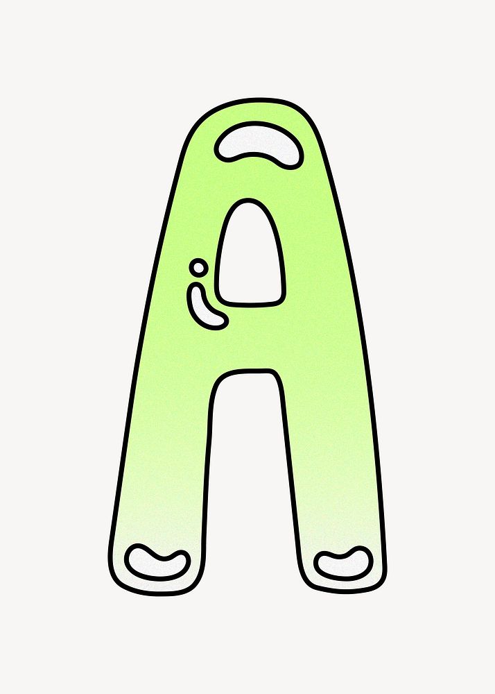 Letter A, cute funky lime green font illustration