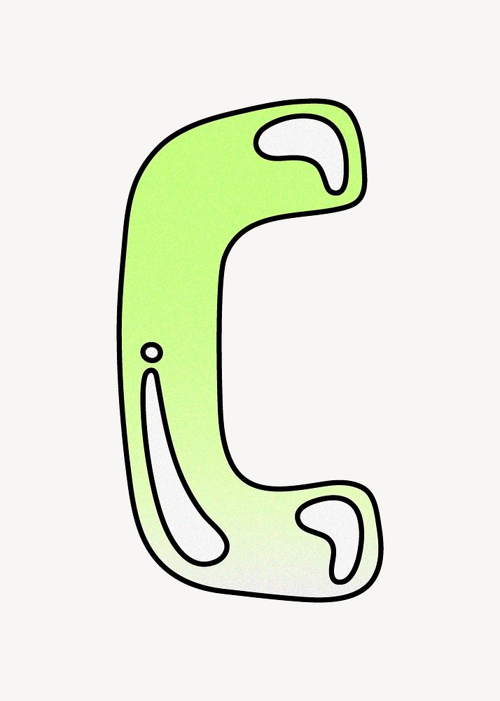 Letter C, cute funky lime green font illustration