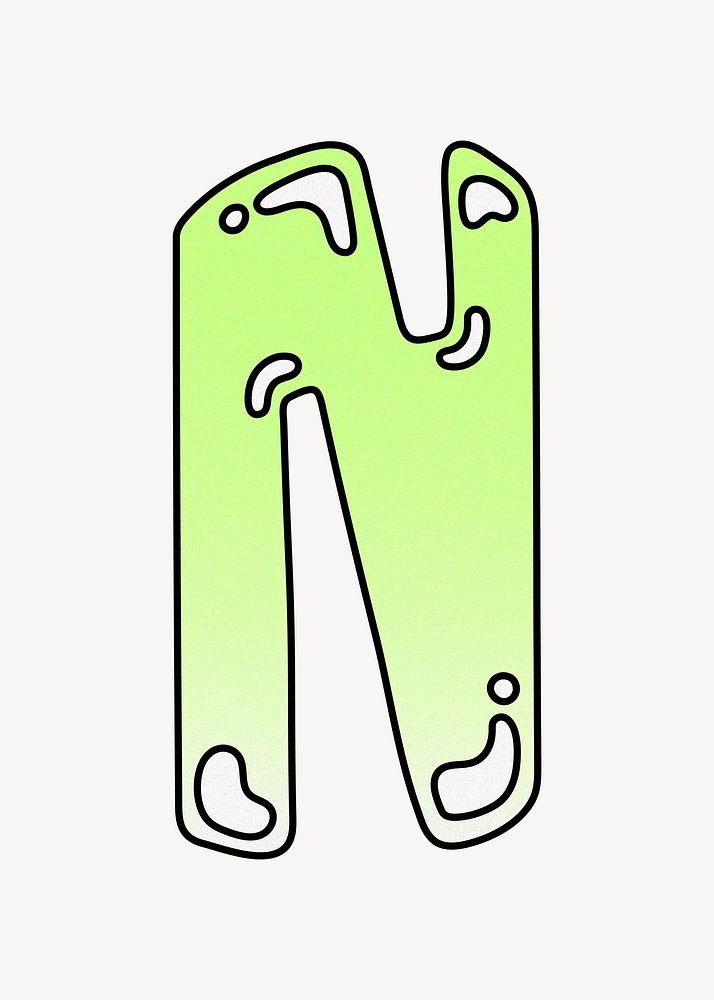 Letter N, cute funky lime green font illustration