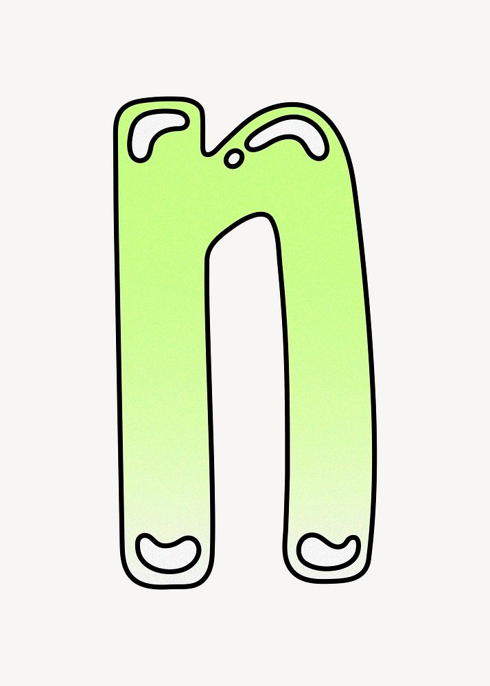 Letter n, cute funky lime green font illustration