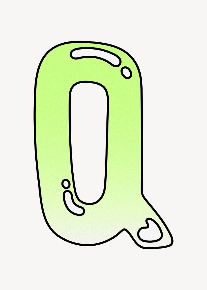 Letter Q, cute funky lime green font illustration