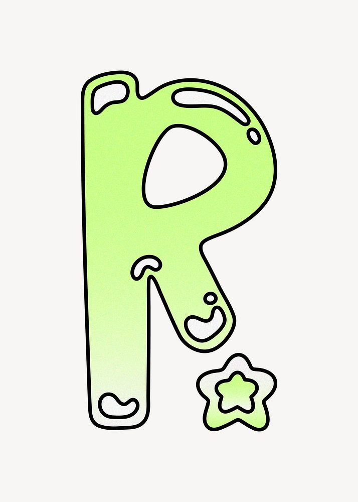 Letter R, cute funky lime green font illustration