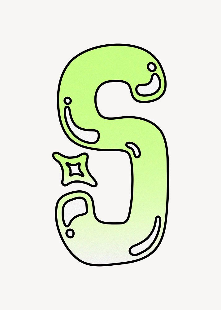Letter S, cute funky lime green font illustration