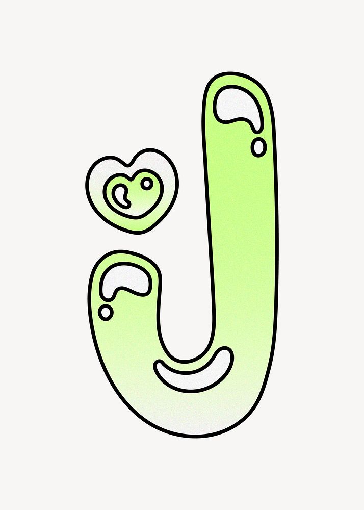 Letter J, cute funky lime green font illustration