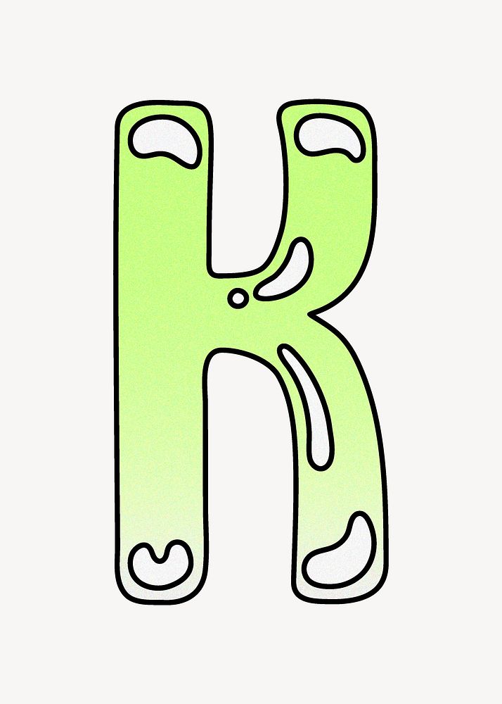Letter K, cute funky lime green font illustration