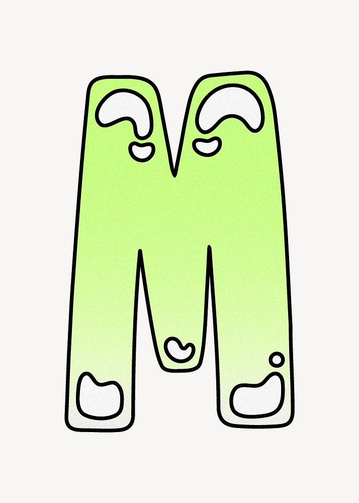 Letter M, cute funky lime green font illustration