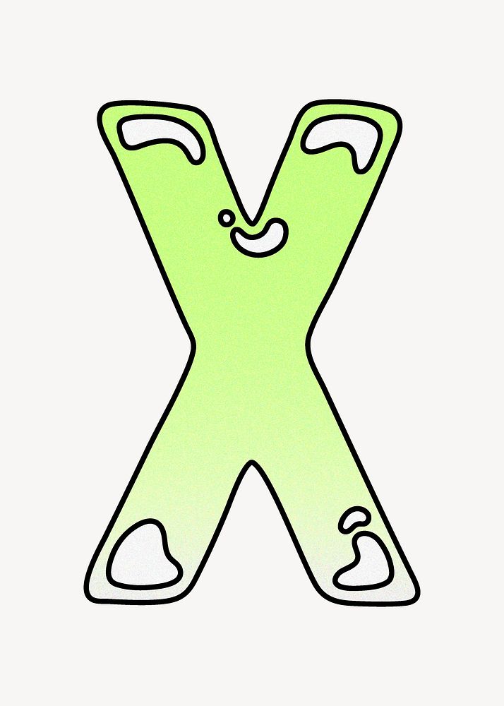 Letter X, cute funky lime green font illustration
