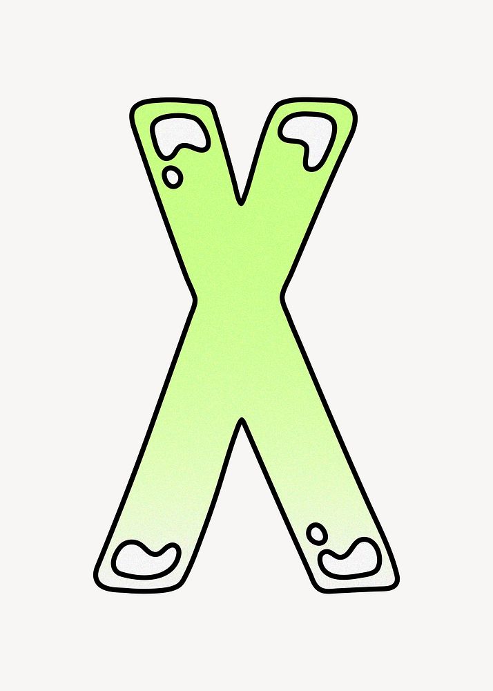 Letter X, cute funky lime green font illustration