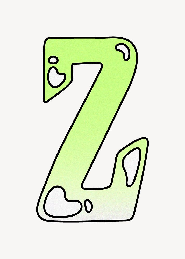 Letter Z, cute funky lime green font illustration