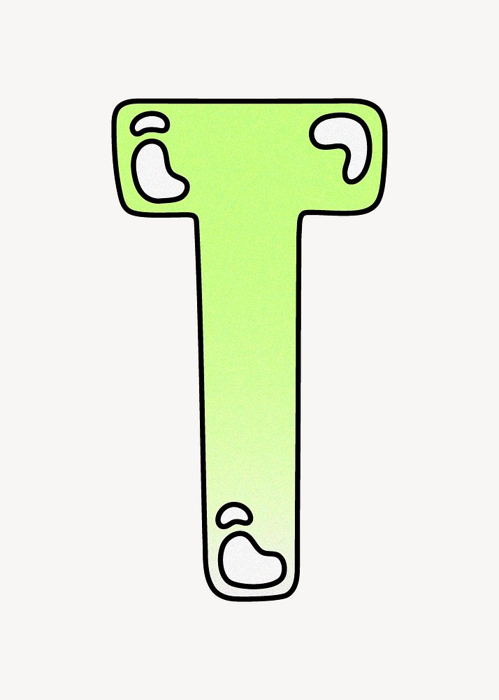 Letter T, cute funky lime green font illustration