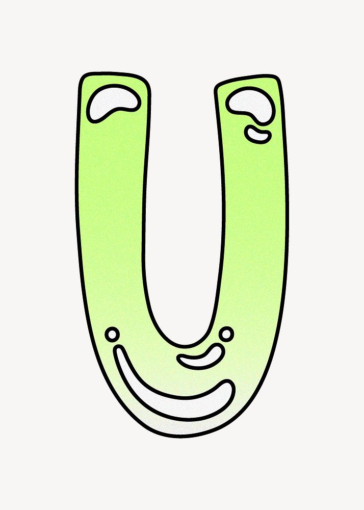 Letter U, cute funky lime green font illustration