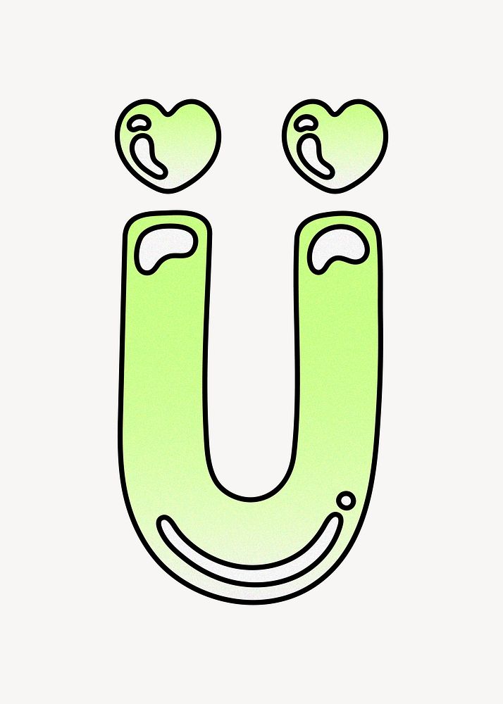 Letter U, cute funky lime green font illustration