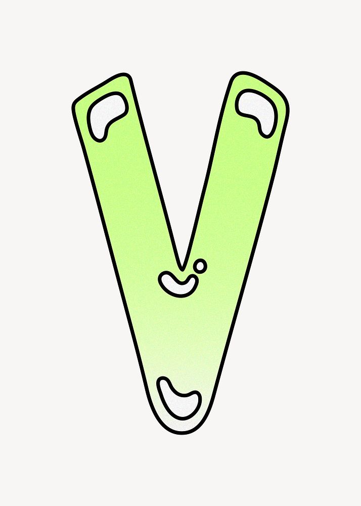 Letter V, cute funky lime green font illustration