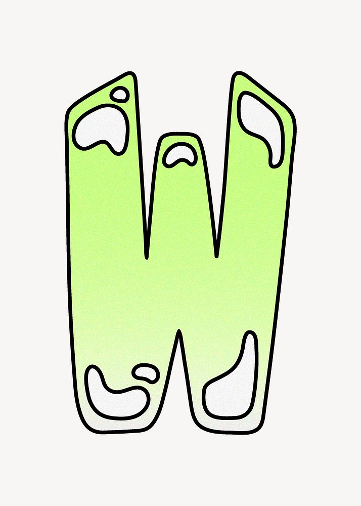 Letter W, cute funky lime green font illustration