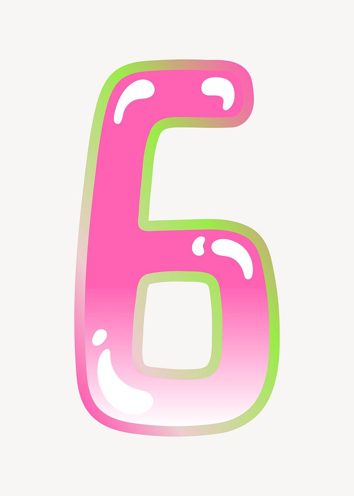 Number 6 cute cute funky pink font illustration