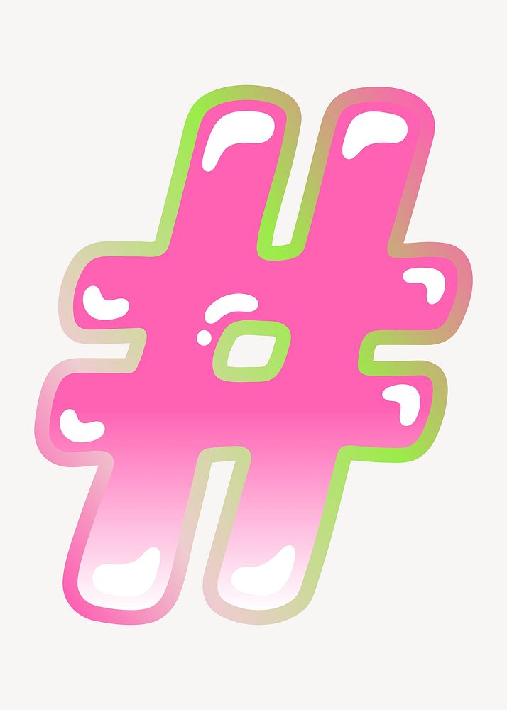 Hashtag  sign, cute pink funky illustration