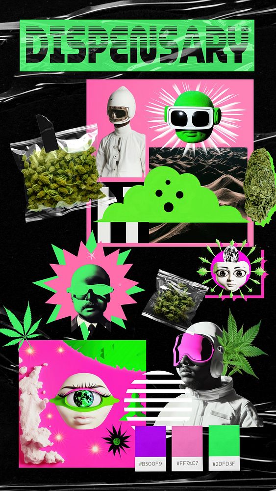Neon weed mood board  collage