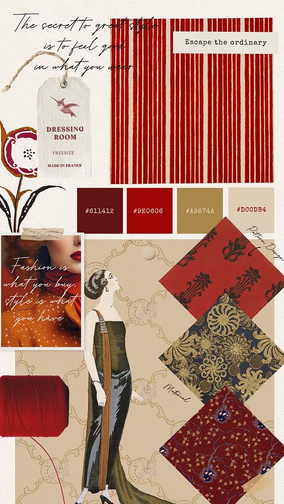 Red elegant fashion mood board  collage