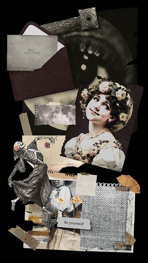 Vintage collage art mood board  collage