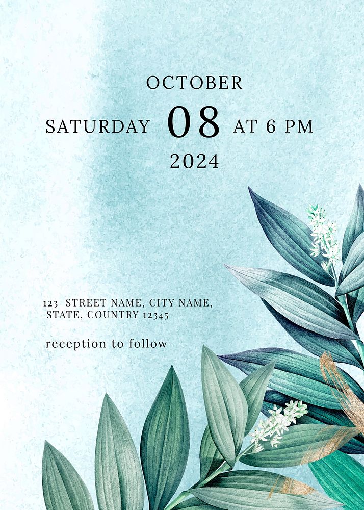 Blue aesthetic wedding invitation template