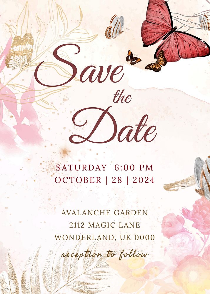 Floral aesthetic wedding invitation template, editable text