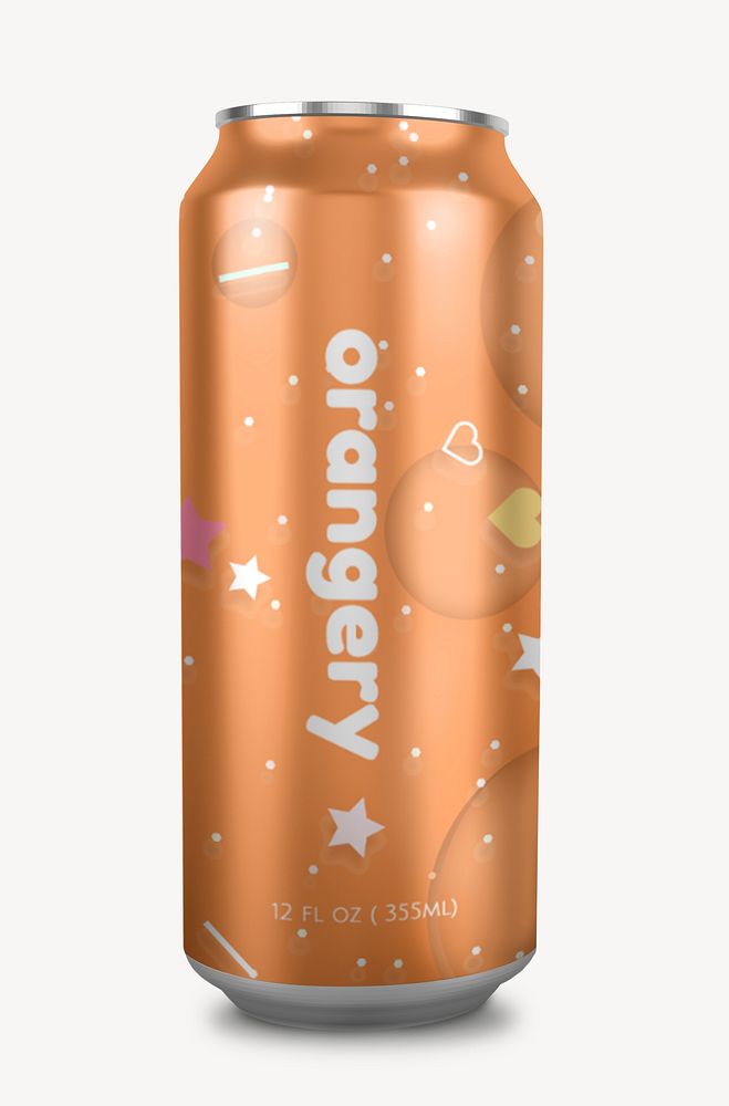 Orange soda cans mockup, beverage product packaging psd