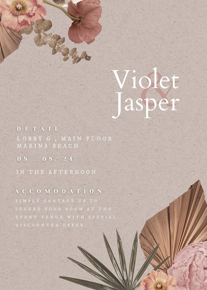 Floral wedding invitation card template aesthetic  design