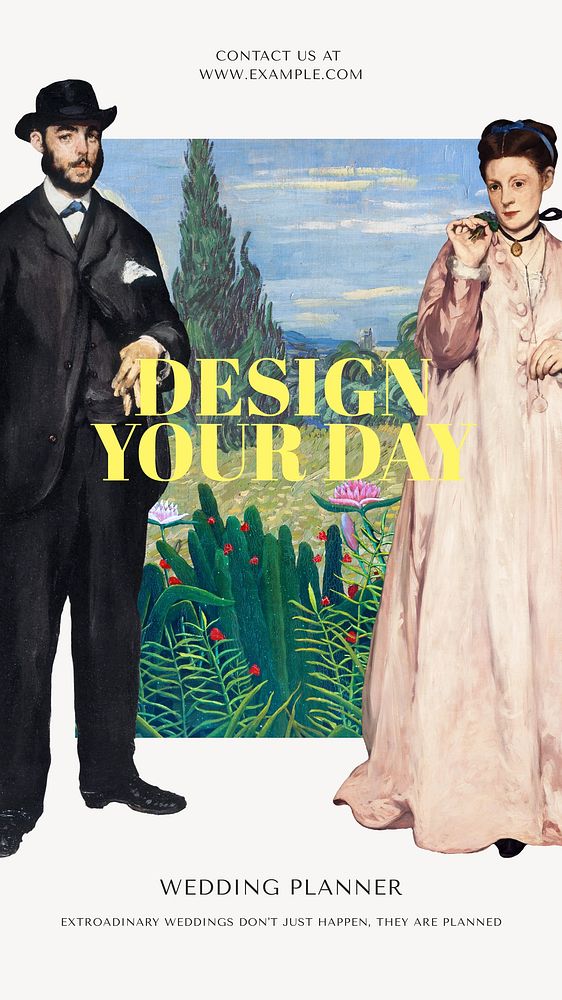 Wedding planner Instagram story template, Edouard Manet's and Van Gogh's famous artworks.
