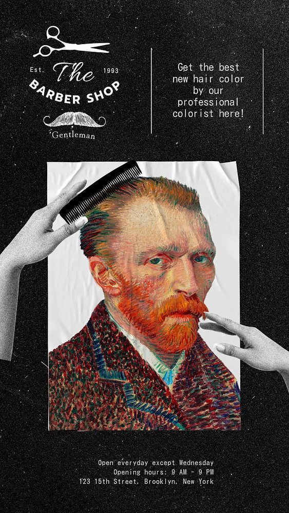 Vintage barber Instagram story template, Van Gogh's Self-Portrait, famous artwork, remixed by rawpixel