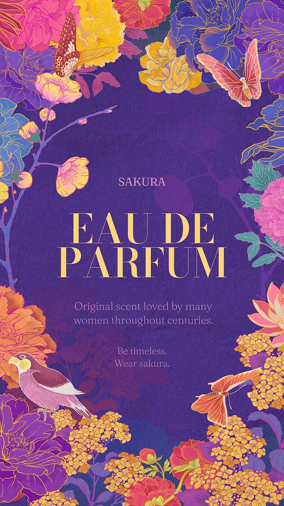 Women's perfume Instagram story template,  vintage Ukiyo-e art remix