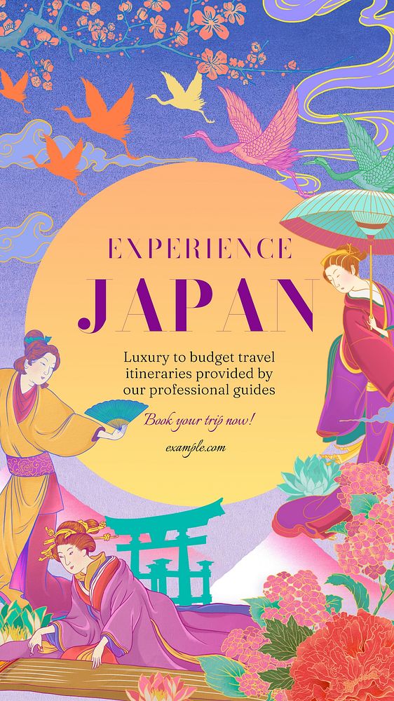 Japan travel Instagram story template,  vintage Ukiyo-e art remix