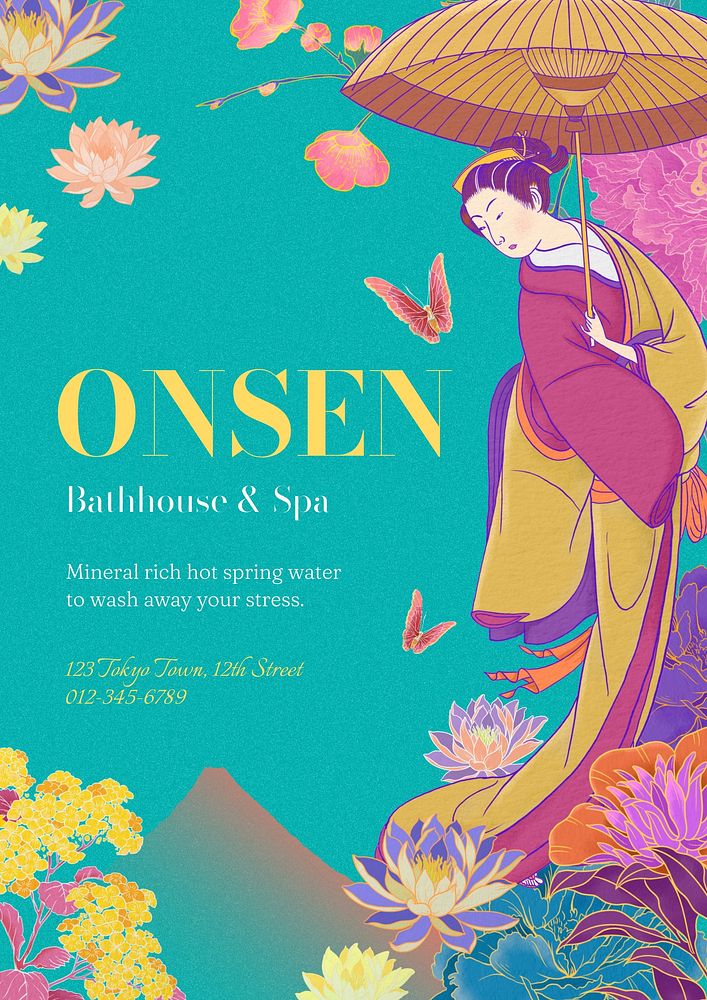 Japanese onsen poster template