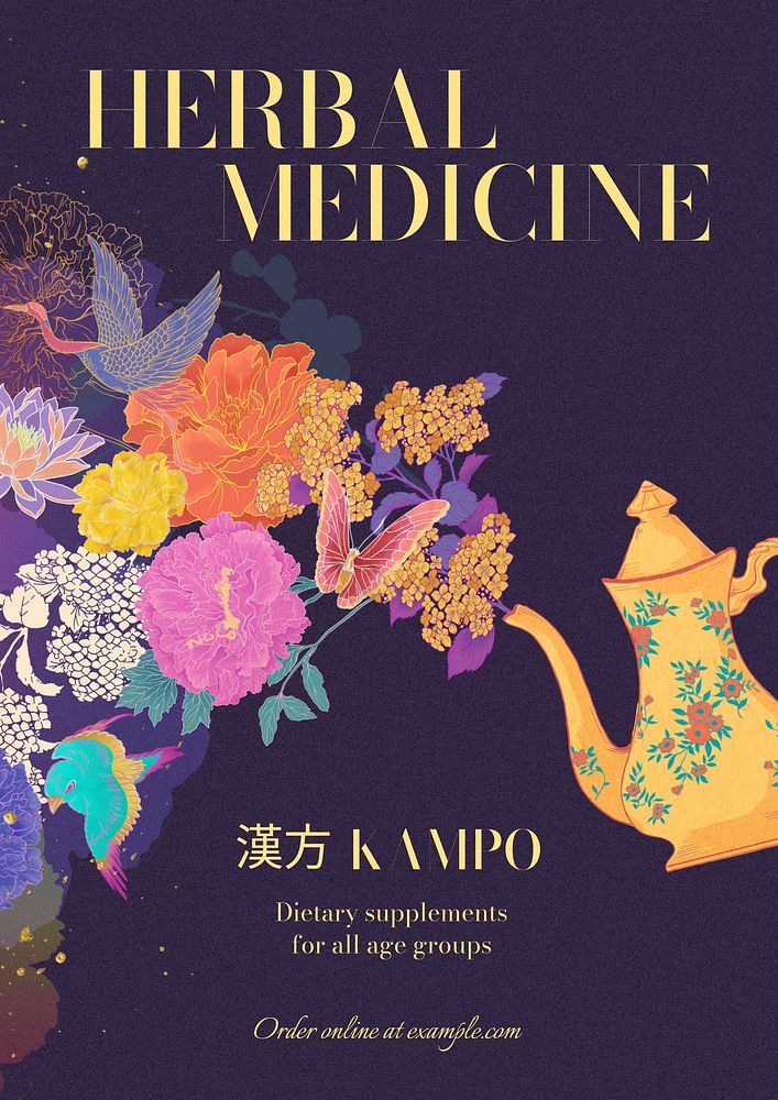 Herbal medicine  poster template vintage Ukiyo-e art remix