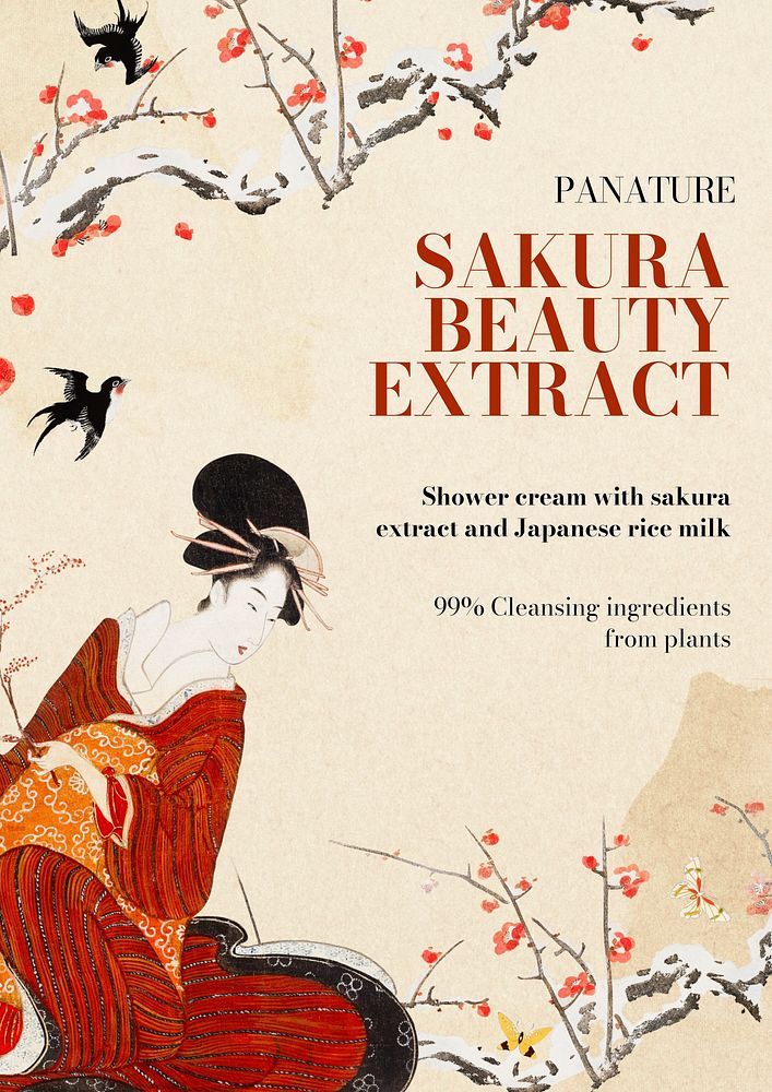 Japanese beauty  poster template, vintage Ukiyo-e art remix