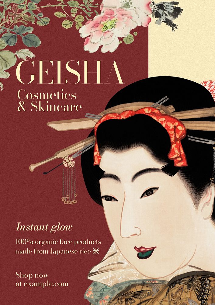 Japanese geisha  poster template, vintage Ukiyo-e art remix