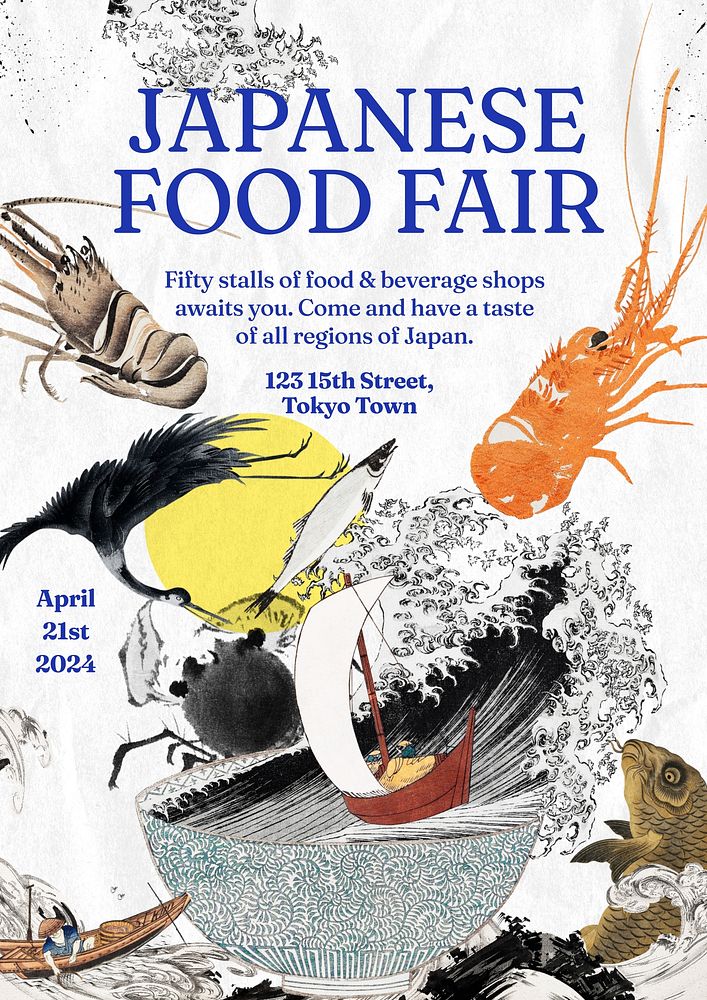 Food fair  poster template, vintage Ukiyo-e art remix