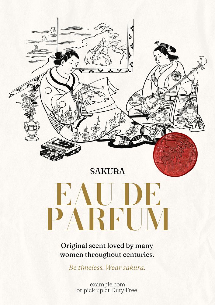 Japanese perfume  poster template, vintage Ukiyo-e art remix