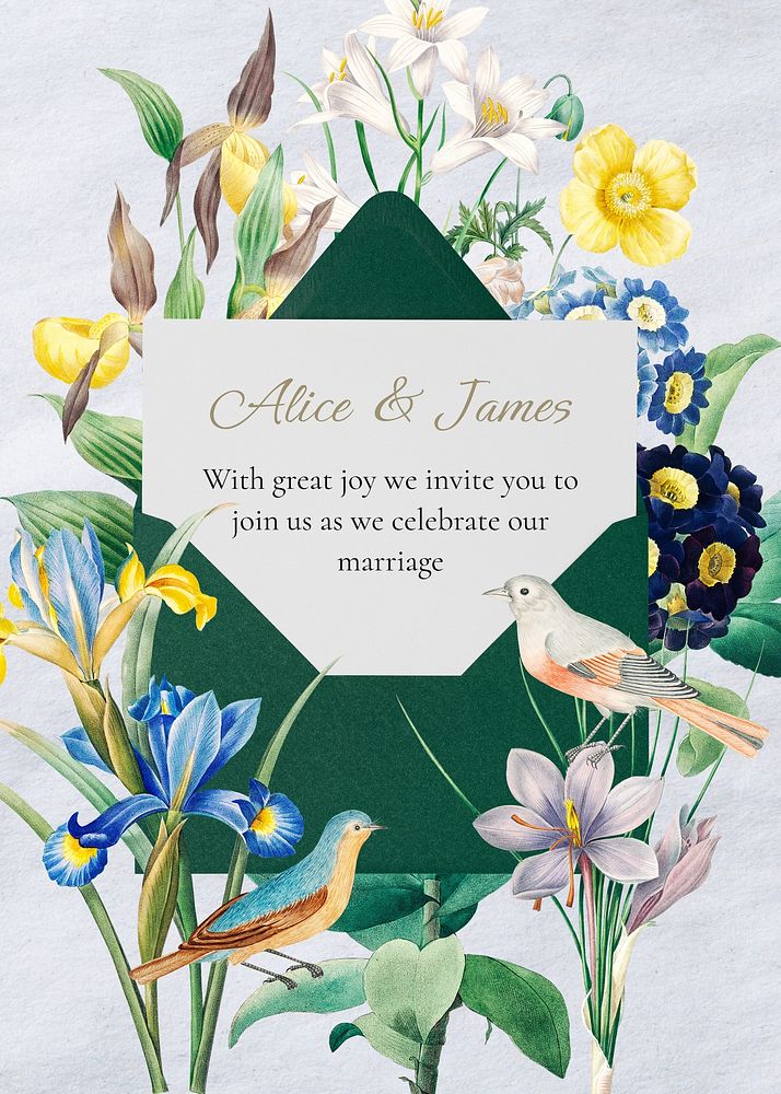 Wedding invitation card template, vintage botanical design